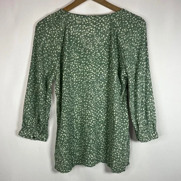 Maurices Shirt Women XS Green White Dot Print V-Neck Smocked Peasant Blouse Boho - Picture 8 of 9